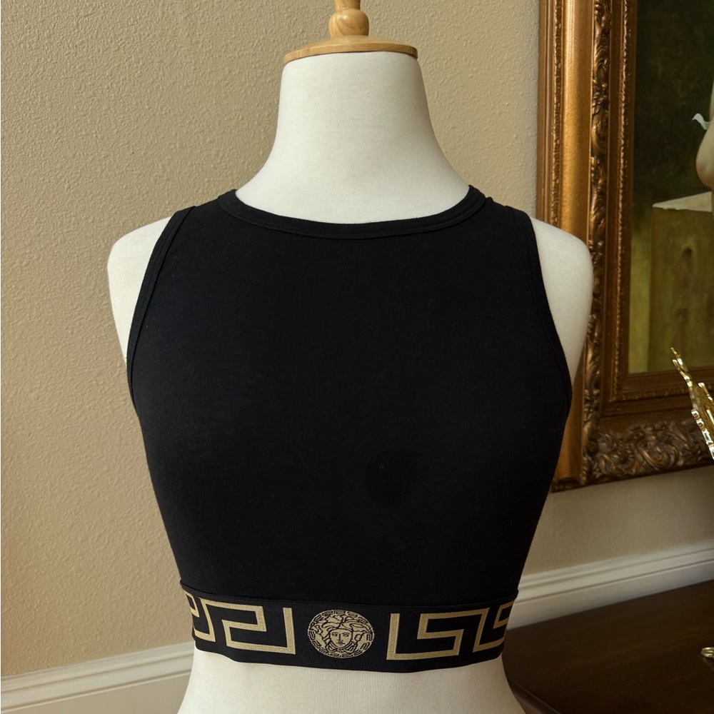 Versace Black Crop Top with Gold Accents